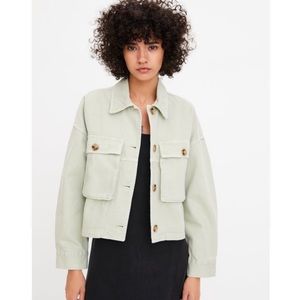 Zara Oversized Shirt Jacket in Sea Green